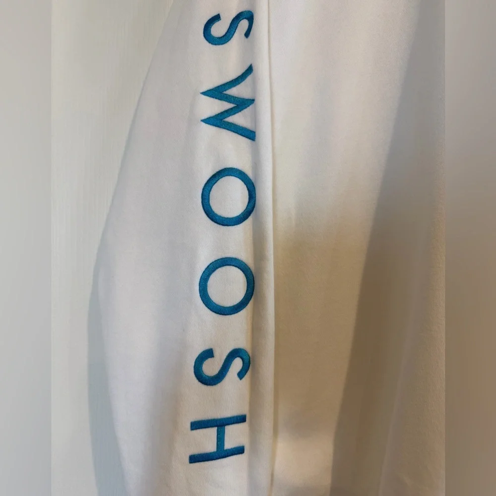 Nike White Crewneck Sweater with Blue and Yellow Accents UNISEX - Picture 2 of 6